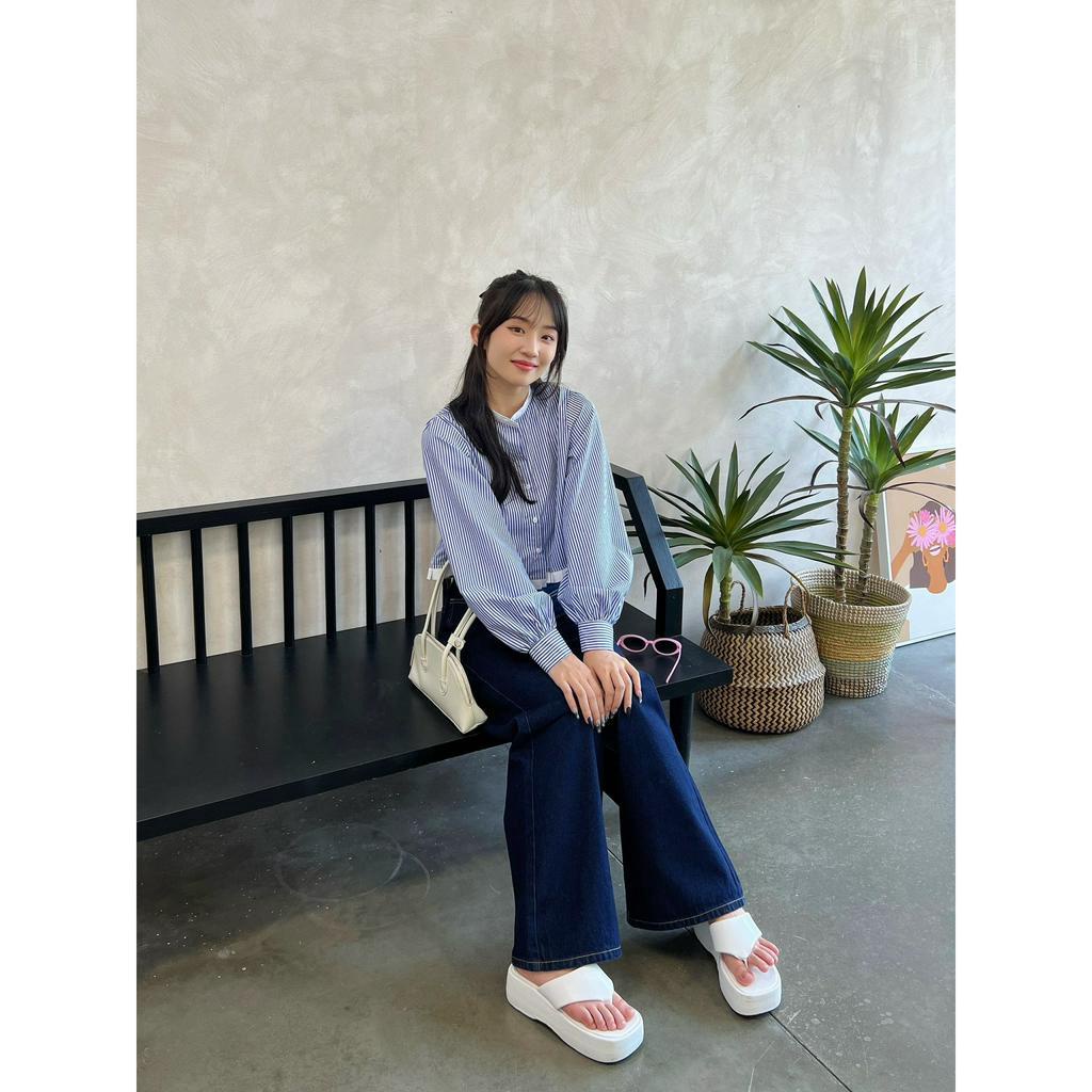 Áo sơmi tay dài dáng croptop có viền cổ MAYA SHIRT