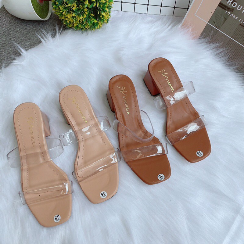 Dép guốc 2 quai trong gót bầu 5p kiểu dáng thanh lịch dễ đi