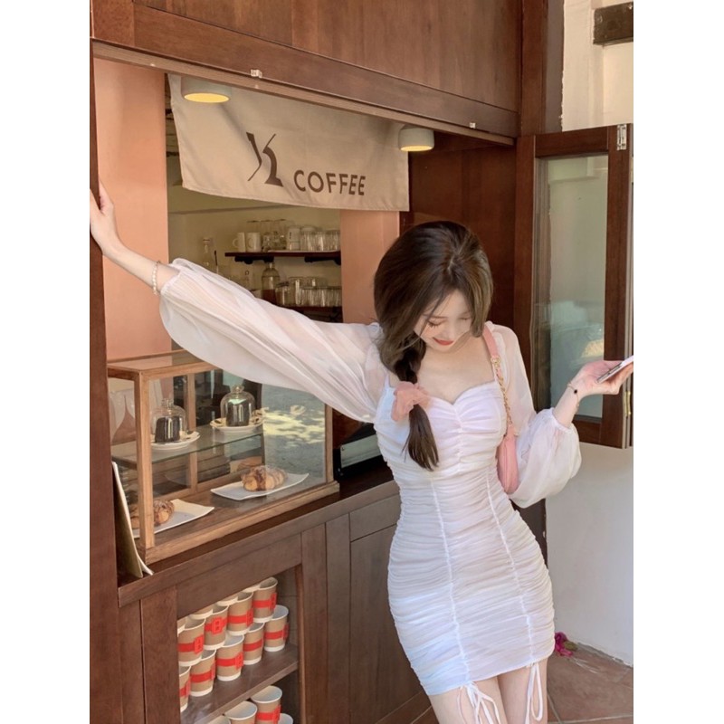 [Mã FAMARAL1 giảm 10K đơn 50K] ĐẦM TRẮNG NHÚN BODY RÚT DÂY TAY VOAN | BigBuy360 - bigbuy360.vn