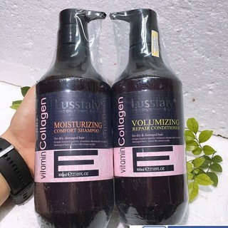 Dầu gội xả chăm sóc tóc Lusstaly Collagen Vitamin E 800mlx2 { NEW 2024 }