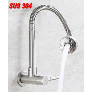 Vòi rửa chén lạnh cắm tường inox 304