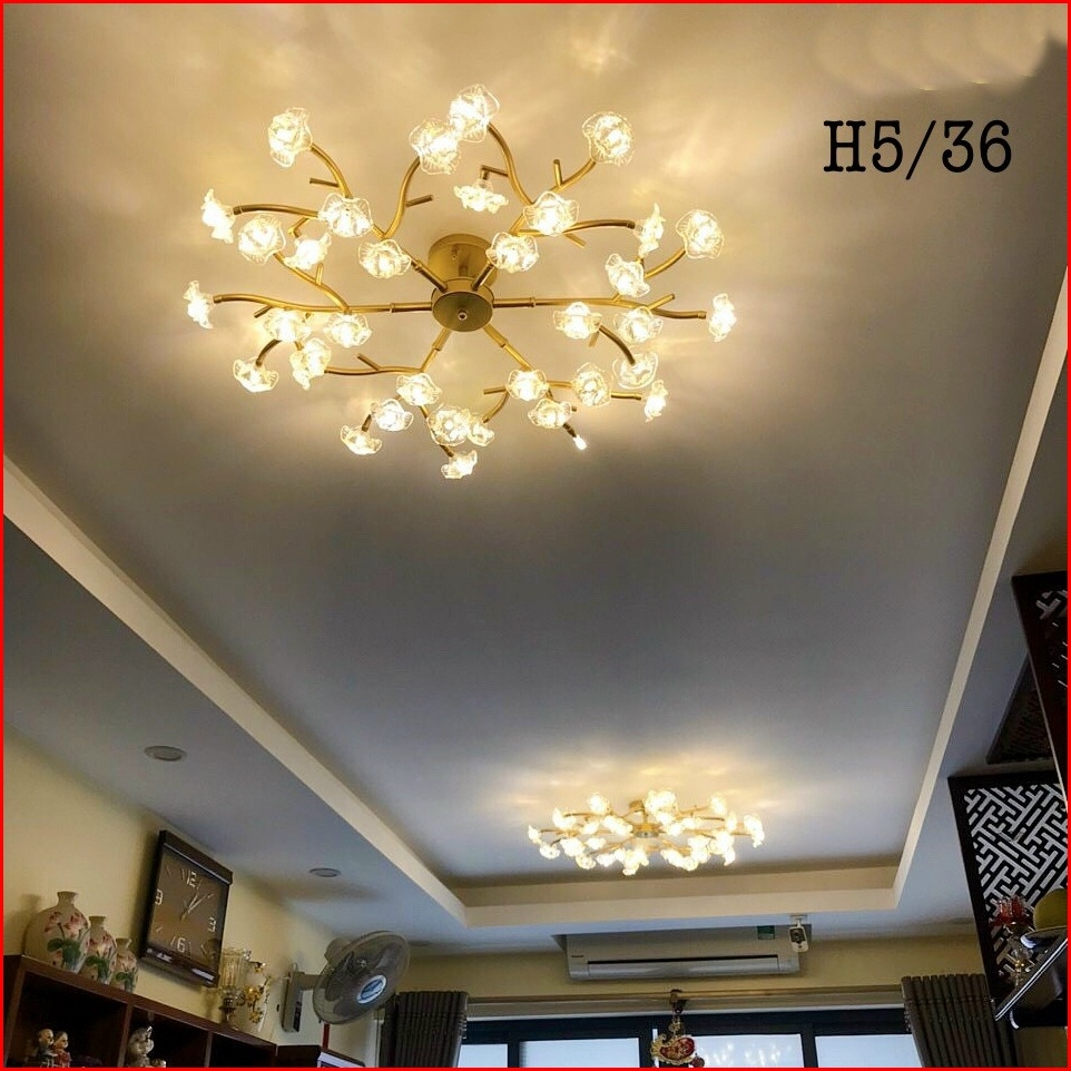 Đèn Chùm Hoa Pha Lê Hiện Đại Dendecor247 H5 Đèn Led 3 Màu Ánh Sáng_Có Kèm Bóng Led Chuyên Dụng_Bảo Hành 2 Năm [Ảnh Thật]