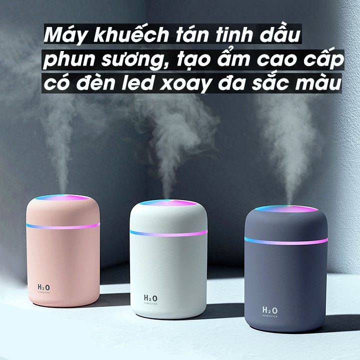 Máy khuếch tán tinh dầu phun sương tạo ẩm cao cấp có đèn led xoay đa sắc 300ml