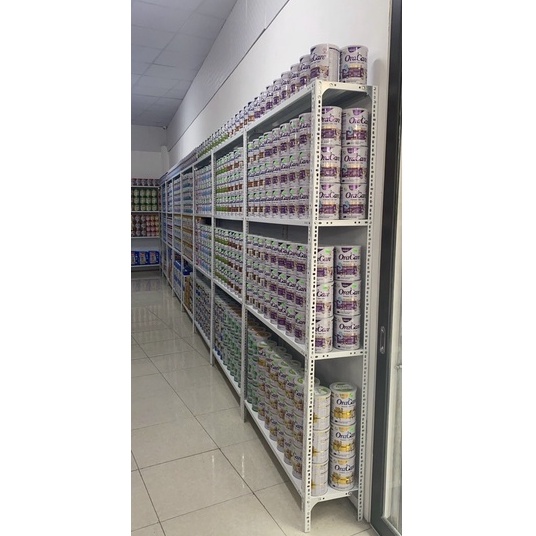 Bộ kệ kho hàng sắt v lỗ đa năng cho mọi công việc kích thước : Dài 80cm, Rộng 30cm, Cao 120cm gồm 4 tầng