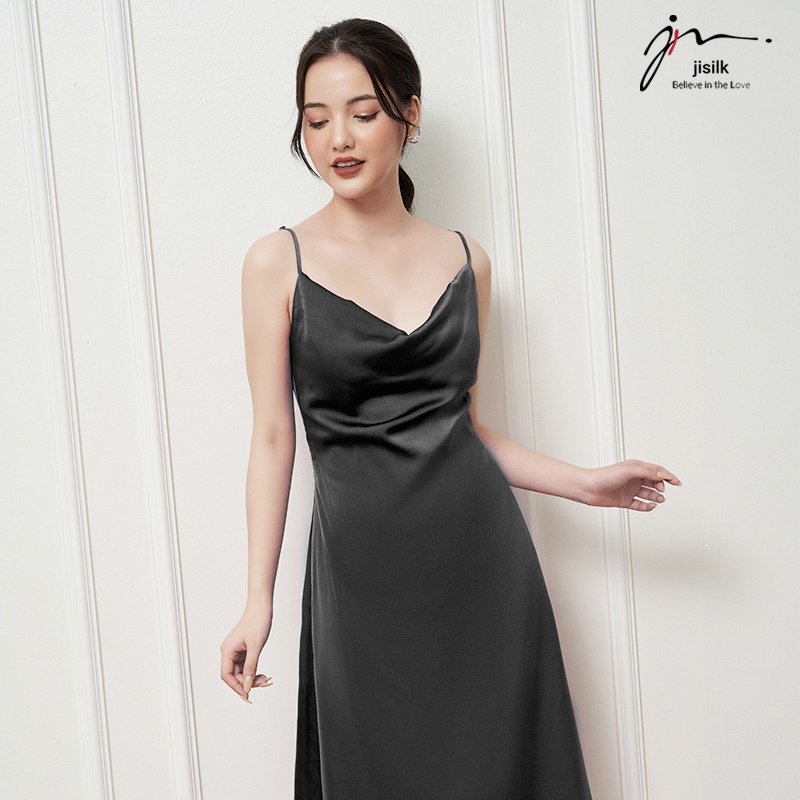 Váy 2 dây lụa cổ đổ, đầm đi tiệc cưới dạ hội sự kiện sang trọng dáng dài có điều chỉnh dây Partyqueen L.V2D-03 - jisilk | BigBuy360 - bigbuy360.vn