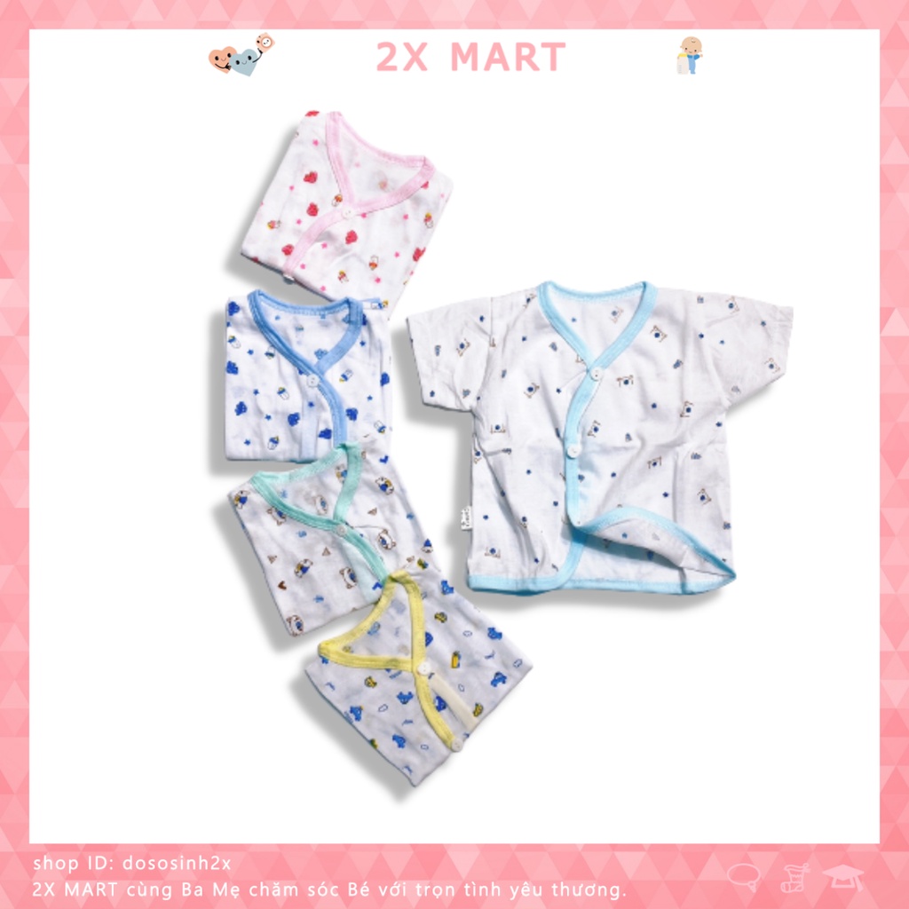 Áo sơ sinh cộc tay cho bé trai bé gái cotton vạt chéo trắng 2X MART