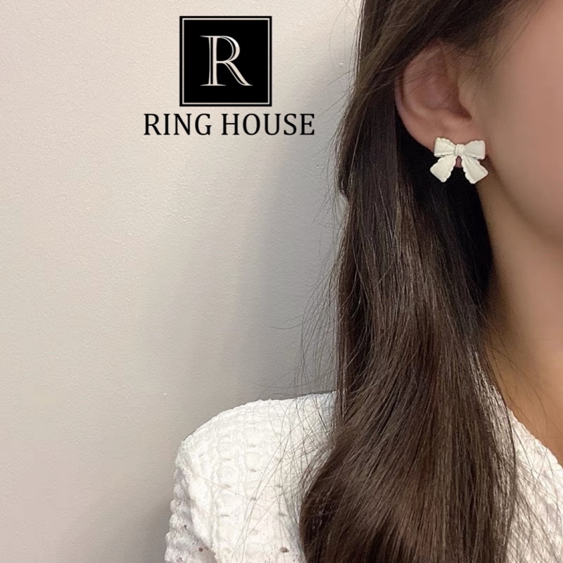 E236 Bông Tai Khuyên Tai Nữ Nơ Xinh Đỏ Đen Trắng Hồng