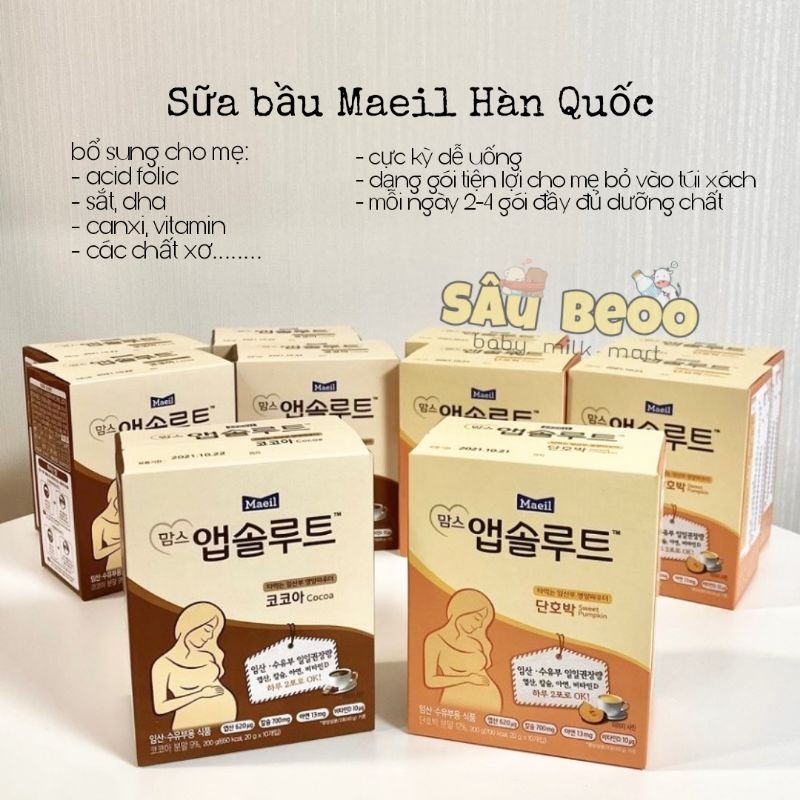 Sữa bầu Hàn quốc vị socola & vị bí đỏ Maeil 20g date 2021