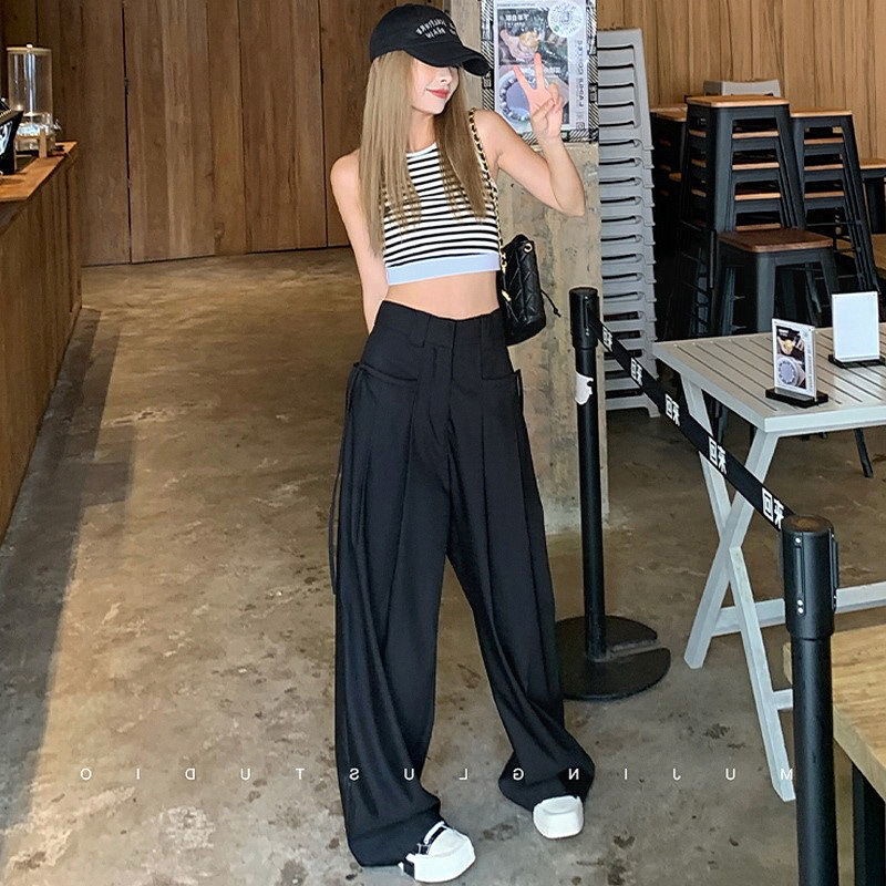 Honypove Quần Tây Ống Rộng Phong Cách Hàn Quốc Cho Nữ