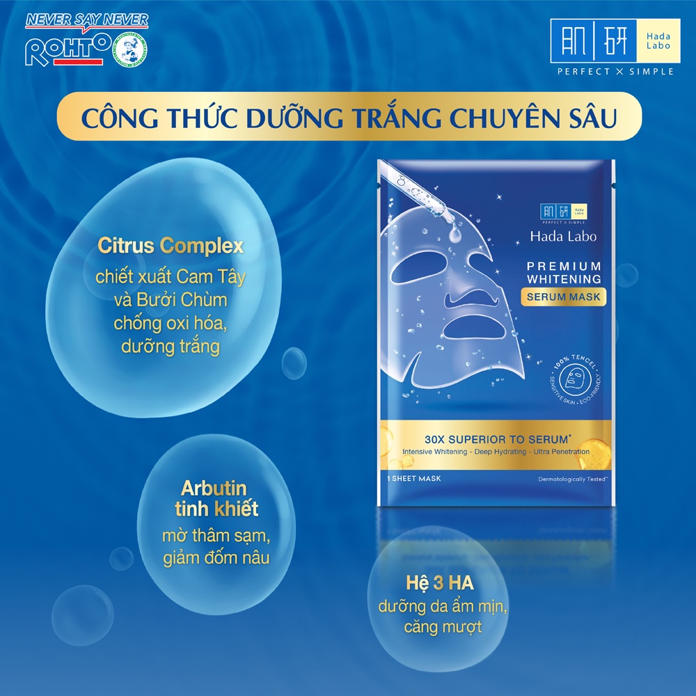 [Mã COSRHT6 giảm 8% đơn 150K]  Mặt nạ tinh chất dưỡng trắng cao cấp Hada Labo Premium Whitening Serum Mask (23g/miếng)