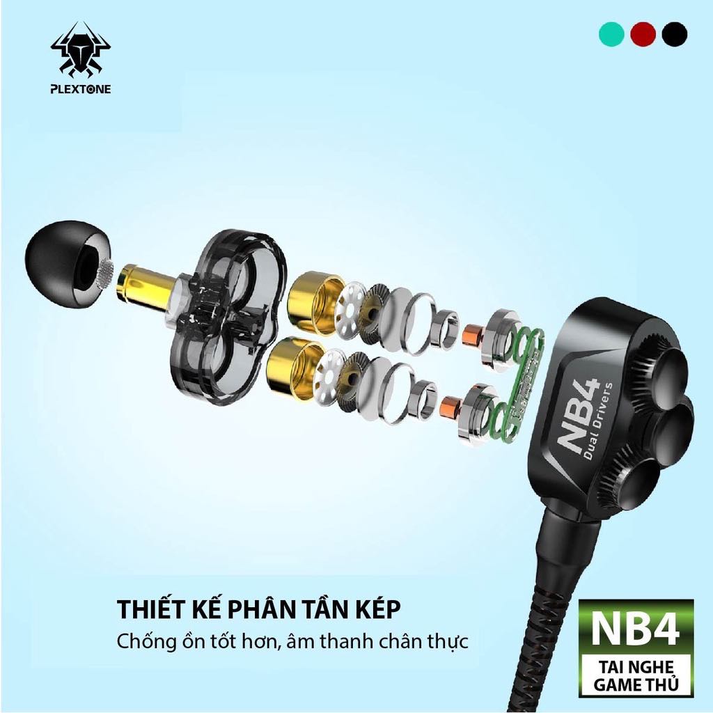 Tai nghe plextone NB4, Có mic, chân cắm chữ L, âm thanh siêu rõ
