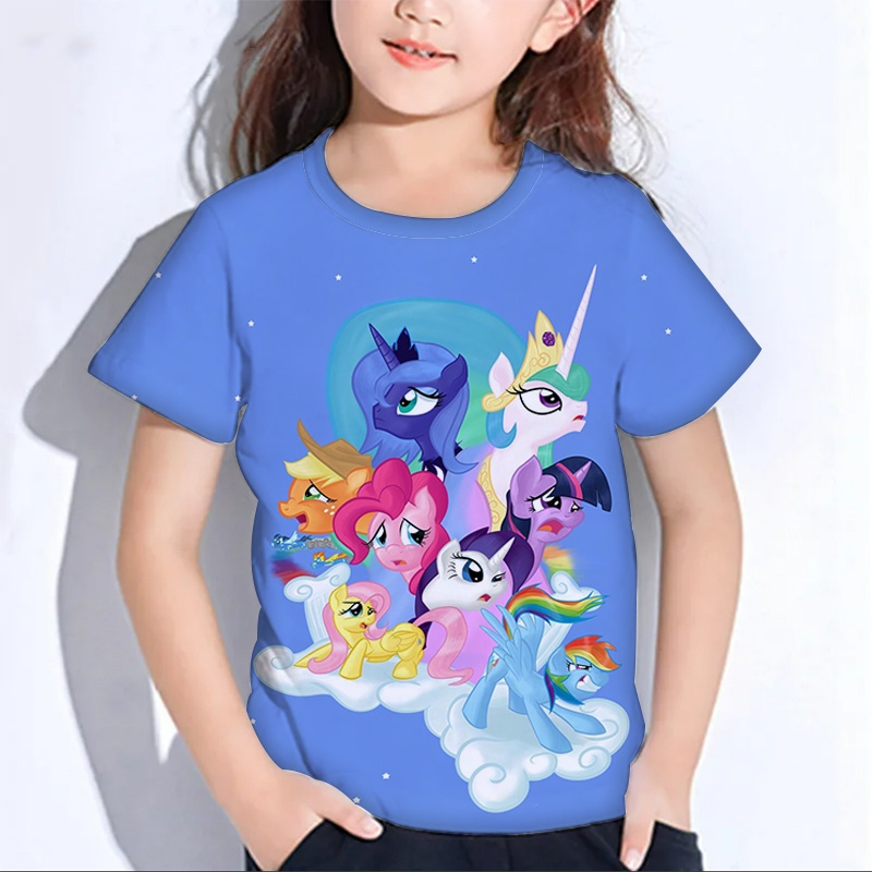 Áo Thun Tay Ngắn In Hình Ngựa Pony Dễ Thương Dành Cho Bé Gái