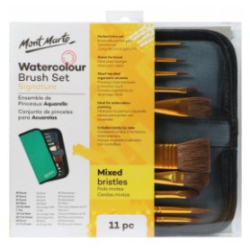 Set cọ màu nước kèm ví Mont Marte Natural Bristles Watercolor Brush in Wallet - 11c (pcs)