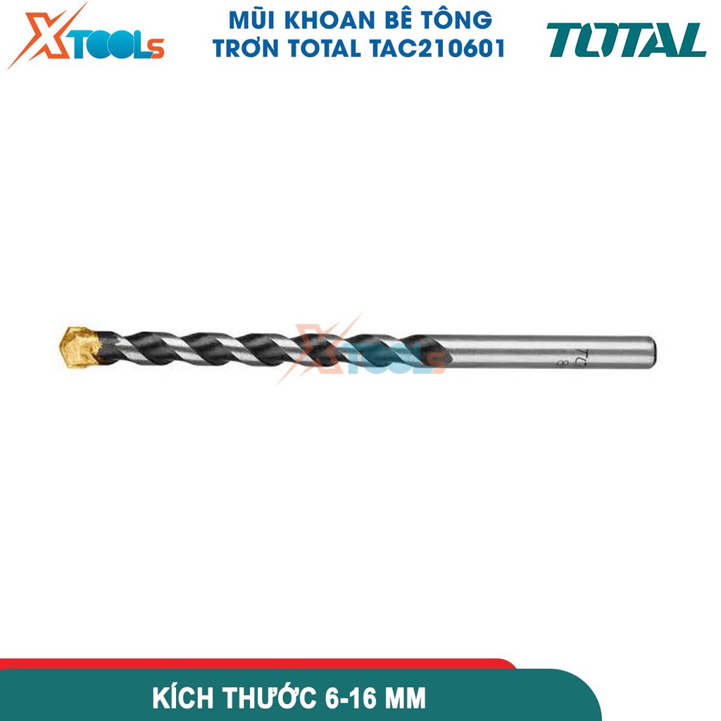 Mũi khoan bê tông trơn Total, chất liệu mũi khoan thép cao cấp, cứng, nhiều kích thước, Khoan tường