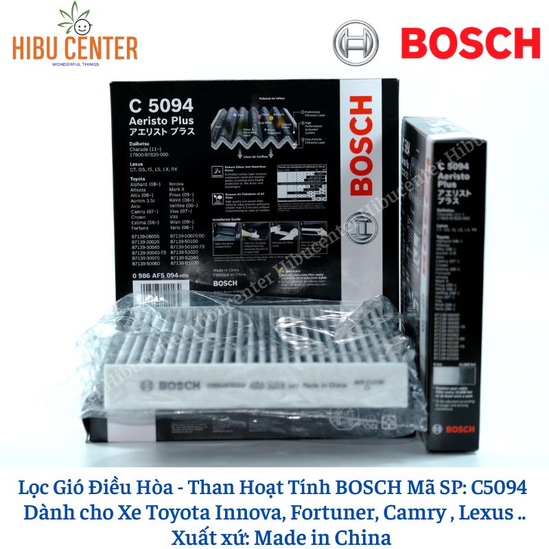 Lọc Gió Điều Hòa - Có Than Hoạt Tính BOSCH Mã SP: C5094 Dành cho Xe Toyota Innova, Fortuner, Camry, Vios.. - Lexus ..