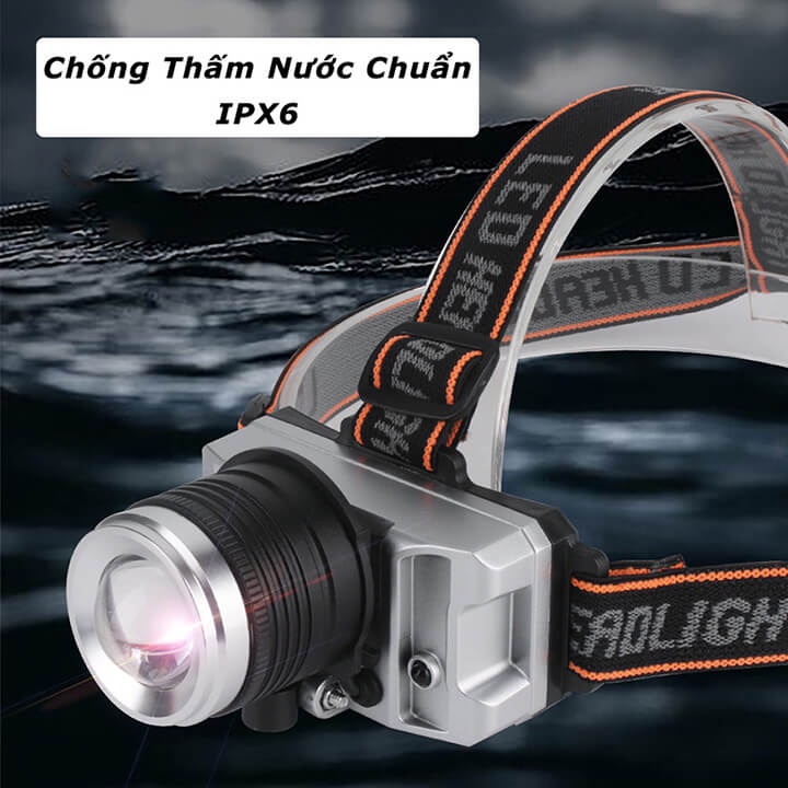 Đèn pin đeo trán 1 bóng siêu sáng chiếu xa 200m, chống thấm nước, đèn pin đội đầu có Zoom xa gần, 3 chế độ pin trâu