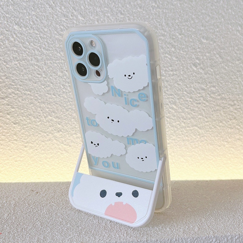 Ốp Điện Thoại Mềm Họa Tiết Chú Cún Hoạt Hình Có Giá Đỡ Cho Iphone11 12 13 Pro MAX X XS MAX XR 6 7 8 Plus