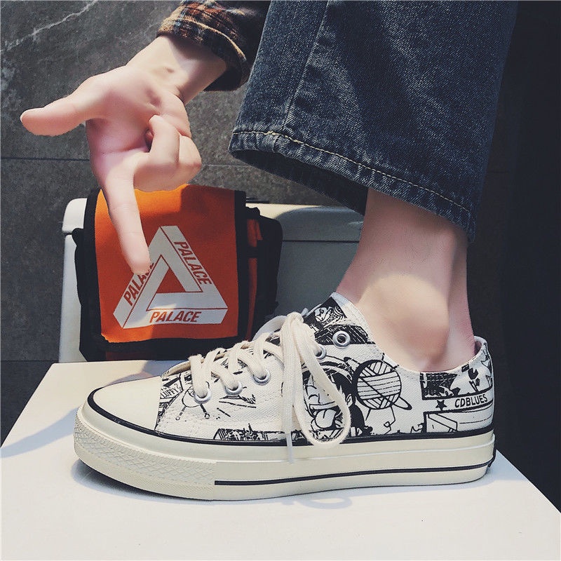 Giày Thể Thao Canvas Cổ Cao In Họa Tiết Graffiti Phong Cách One Piece Thời Trang Năm 1970 Cho Nam