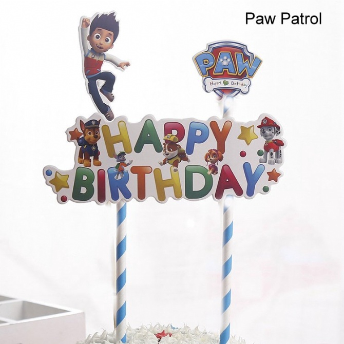 Phụ Kiện Trang Trí Bánh Kem Hình Hoạt Hình Kèm Chữ Happy Birthday