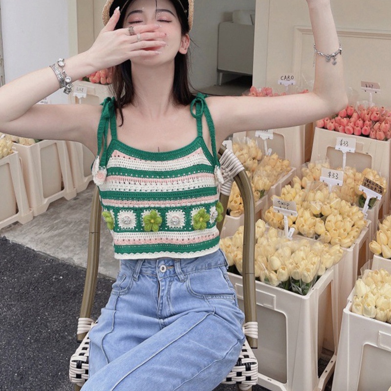 Áo Tank Top Dệt Kim Dáng Ngắn Thiết Kế Kẻ Sọc Siêu Nhẹ Thời Trang Quyến Rũ Cho Nữ