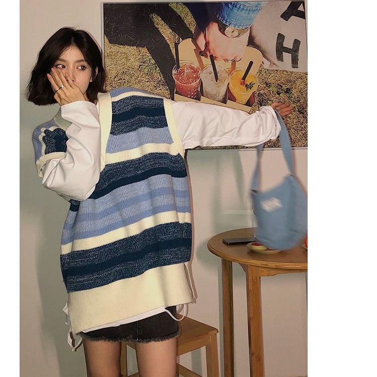 Áo len không tay cổ chữ v dáng rộng thiết kế thời trang cá tính cho nữ