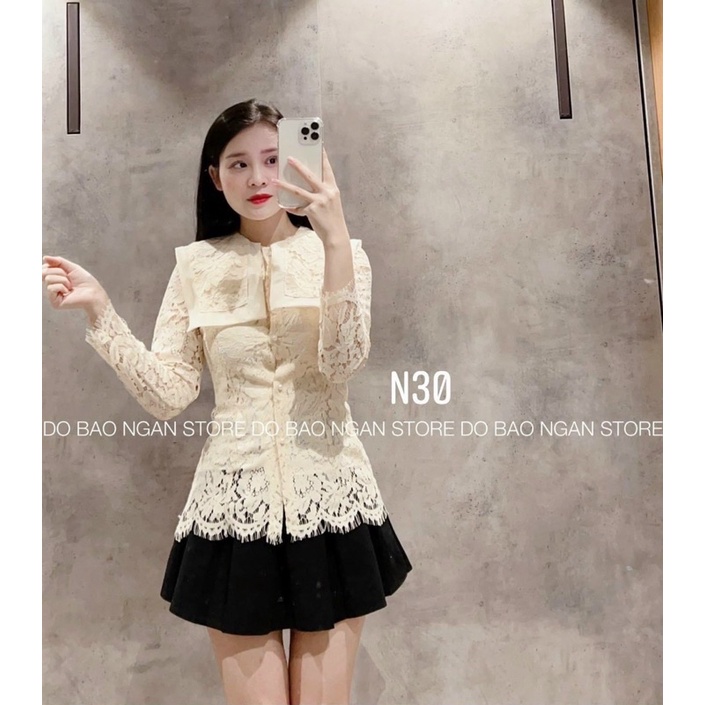 Áo kiểu ren cổ lá form ôm đẹp, Áo thiết kế viền ren sang chảnh AK2202 - NhiNhi Shop
