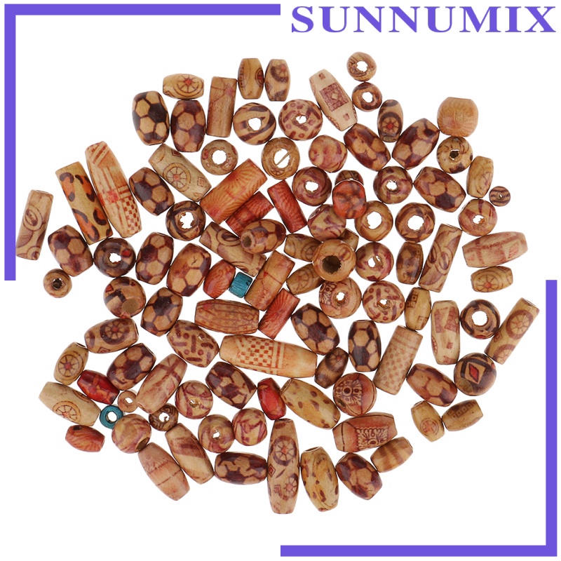 Bộ 100 Hạt Gỗ Xỏ Lỗ Nhiều Họa Tiết
