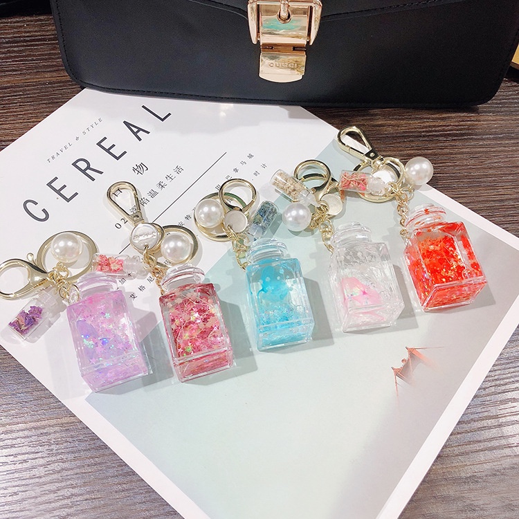 Móc Khóa Hình Chai Nước Hoa Kim Tuyến Lấp Lánh