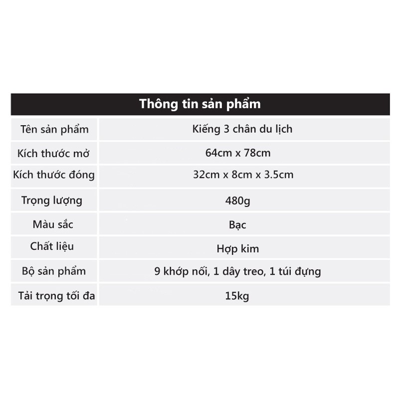 Kiềng 3 chân treo nồi cắm trại - Giá treo 3 chân dã ngoại gấp gọn mang đi du lịch, cắm trại, picnic, chất liệu hợp kim