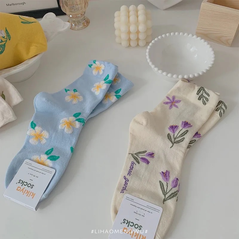 Vớ Ống Trung Họa Tiết Hoa Phong Cách Retro Nhật Bản Ngọt Ngào Cho Nữ
