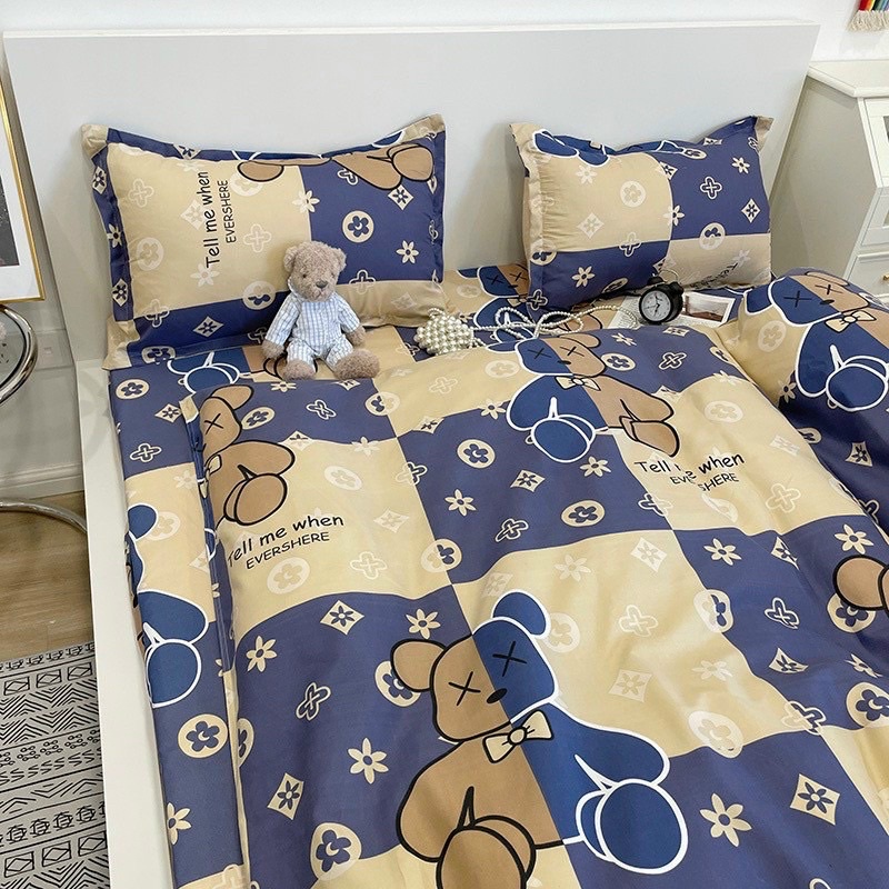 BỘ CHĂN GA GỐI POLY COTTON Bear Brick x LV - Bộ Chăn Ga Gối 5 Món Cao Cấp | BigBuy360 - bigbuy360.vn