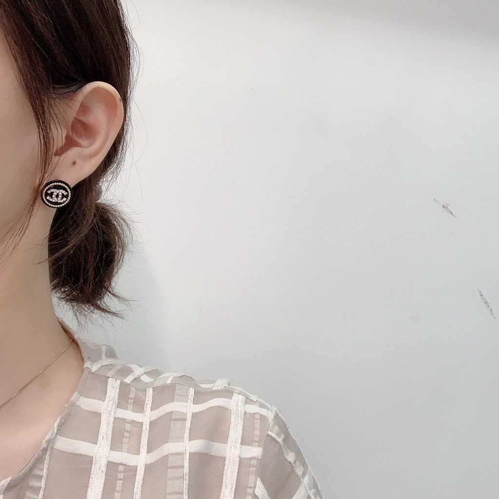 Khuyên tai mạ bạc 925 hình chữ c đính đá sang trọng thời trang