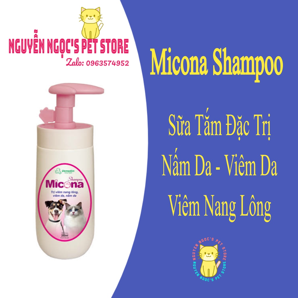 Sữa tắm trị viêm nang lông, viêm da, nấm da cho CHÓ MÈO VEMEDIM MICONA SHAMPOO 200ml