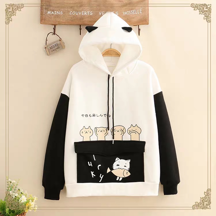 Áo Hoodie Nỉ Túi Lớn in Hoạt Hình Mèo Bắt Cá Hot Teen. XTTT | BigBuy360 - bigbuy360.vn