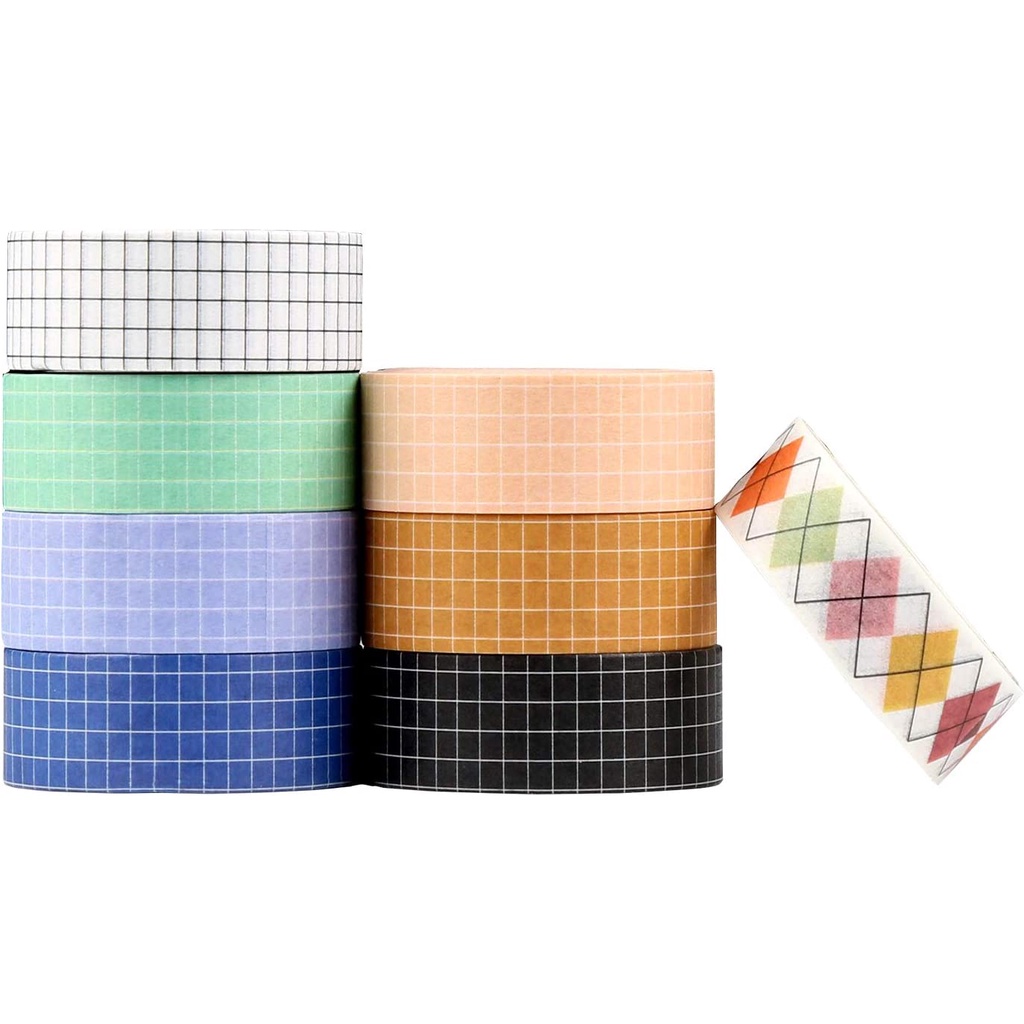 Cuộn Băng Keo Giấy Washi Bản Rộng 15Mm Họa Tiết Kẻ Sọc Nhiều Màu Dùng Trang Trí Sổ Tay / Trường Học / Tiệc Tùng DIY