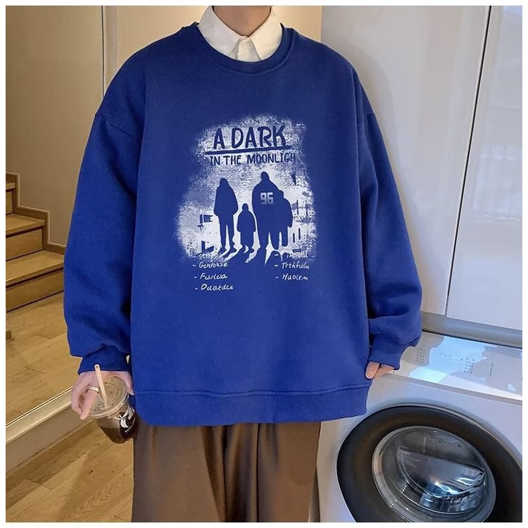 [M-3XL] Áo Sweater Dáng Rộng Cổ Tròn Màu Xanh Lá Đậm In Họa Tiết Vintage Mỹ Thời Trang Mùa Thu Cho Nam Và Nữ