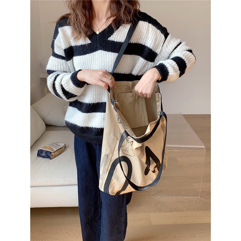 Túi Xách JASMIN NOIR Đeo Vai Vải Canvas In Chữ Thời Trang Cho Nữ