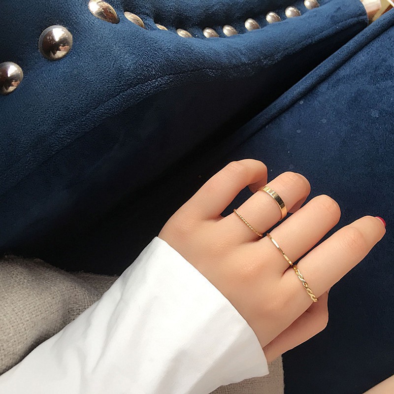 Nhẫn Hợp Kim Màu Vàng / Bạc Thiết Kế Đơn Giản Phong Cách Hàn Quốc