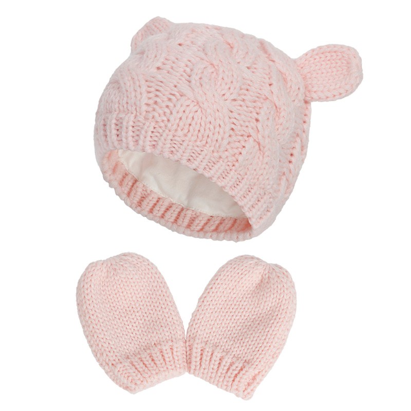 Bộ mũ beanie + găng tay giữ ấm mùa đông thời trang dễ thương cho bé
