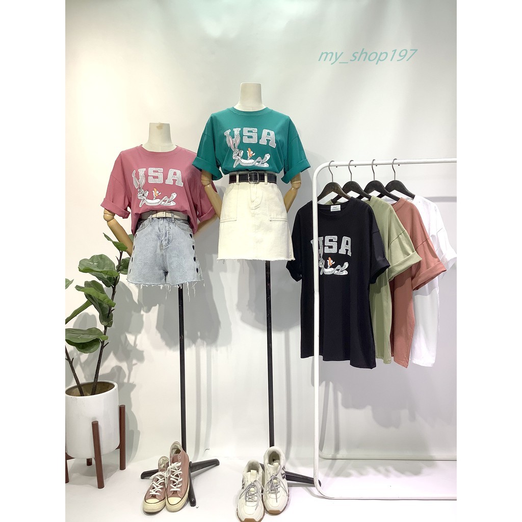 ÁO PHÔNG FORM RỘNG OVERSIZE TAY LỠ HÌNH IN THỎ USA MÃ XBP3521