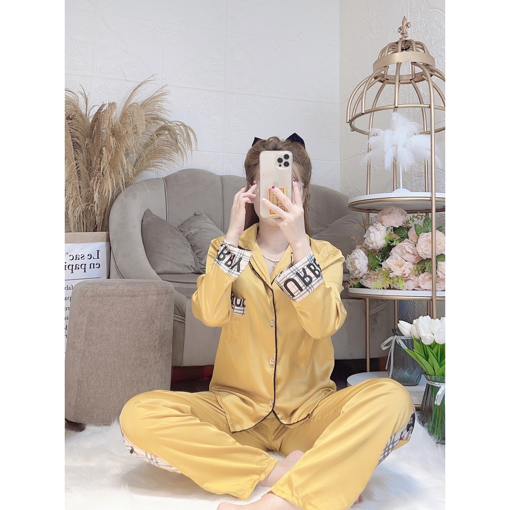 Đồ Bộ Nữ Pijama Lụa 💥 FREESHIP 💥 Bộ Mặc Nhà Dễ Thương Tay Dài Quần Dài Màu Vàng Xanh Đỏ Trắng Free Size Đồ Ngủ Sam