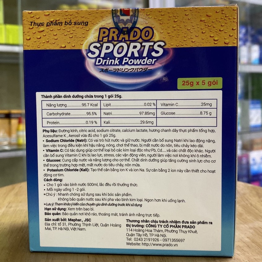 Bù Nước Điện Giải Nhật Prado Sports Drink Powder - Hộp 5 gói