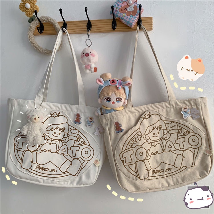 Túi Xách Đeo Vai Bằng Vải Cỡ Lớn Phong Cách Harajuku Hàn Quốc Mới Cho Nữ