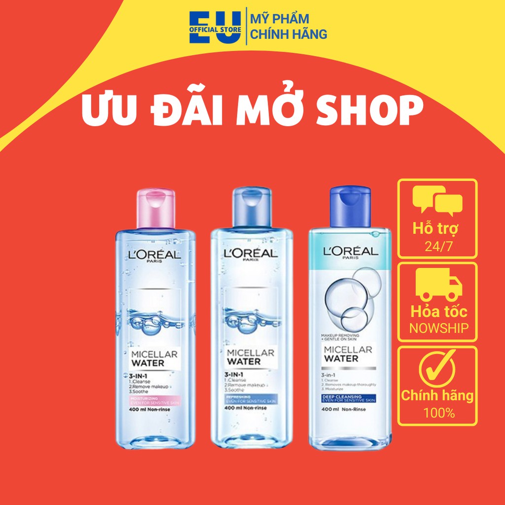 [Mã COSDAY giảm 8% đơn 150K] Nước tẩy trang cho mọi loại da L'Oreal Paris 3-in-1 Micellar Water 400ml