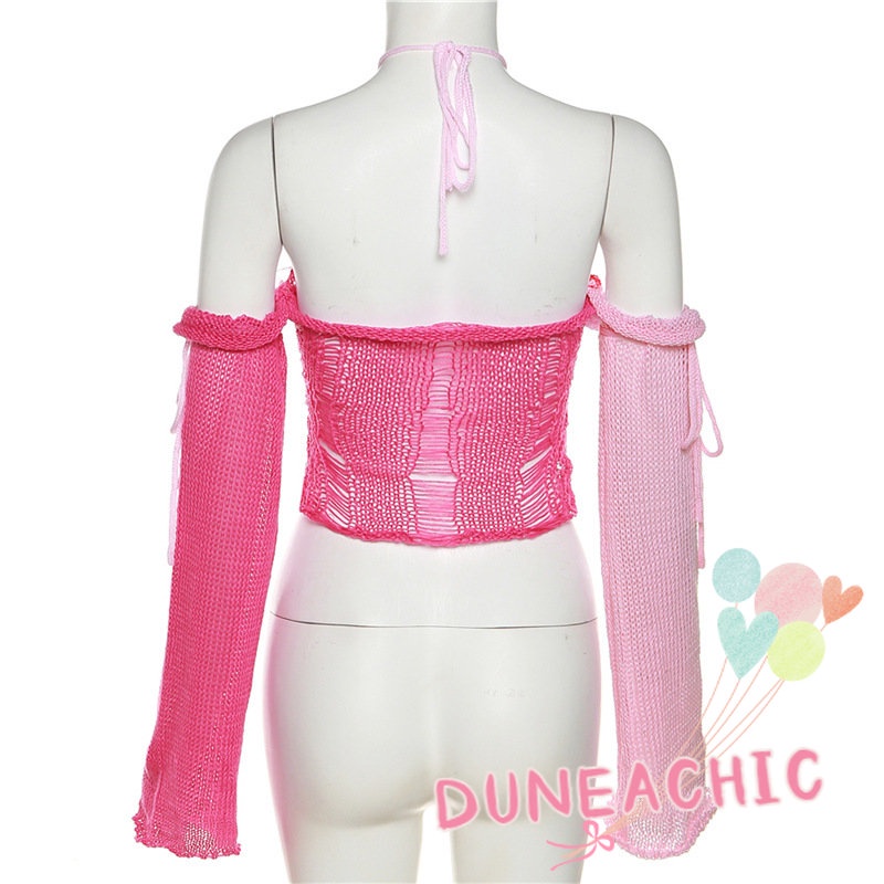 DUNEA Áo Sweater Dệt Kim Tay Dài Hở Vai Quyến Rũ Cho Nữ