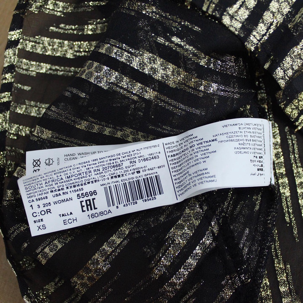 Q8739 - Áo lưới croptop Mango 2 dây, bèo ngực, phối kim tuyến sọc kiểu