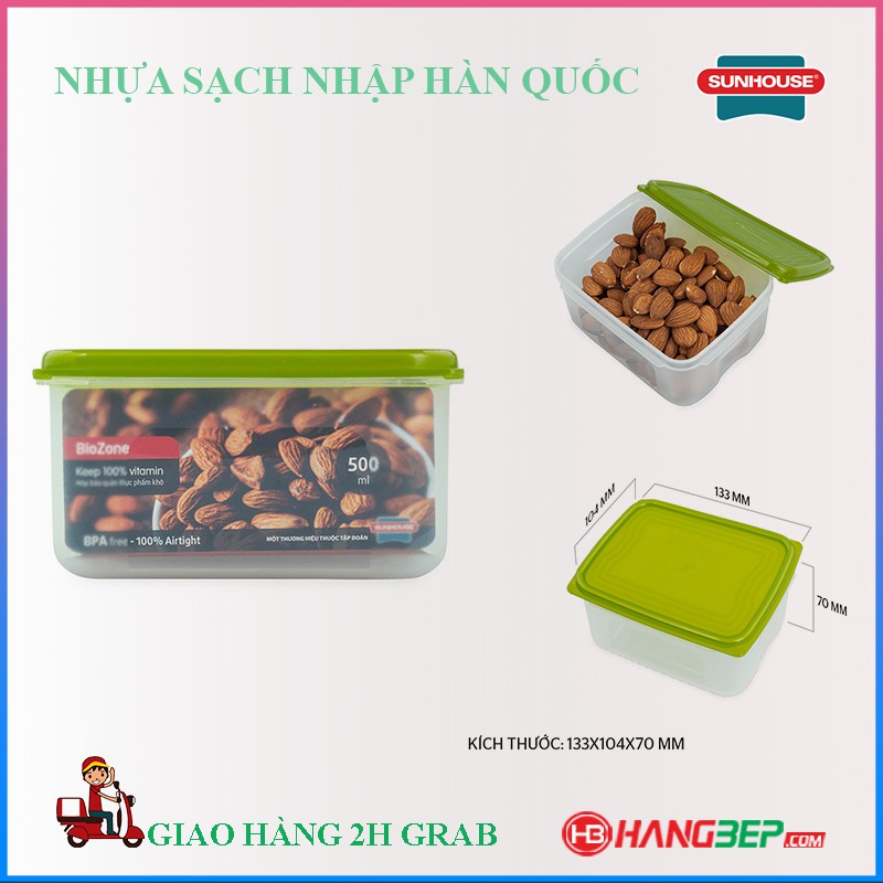 Hộp bảo quản thực phẩm khô BioZone 500ml KB-DR500P ( nhựa sạch Hàn Quốc)
