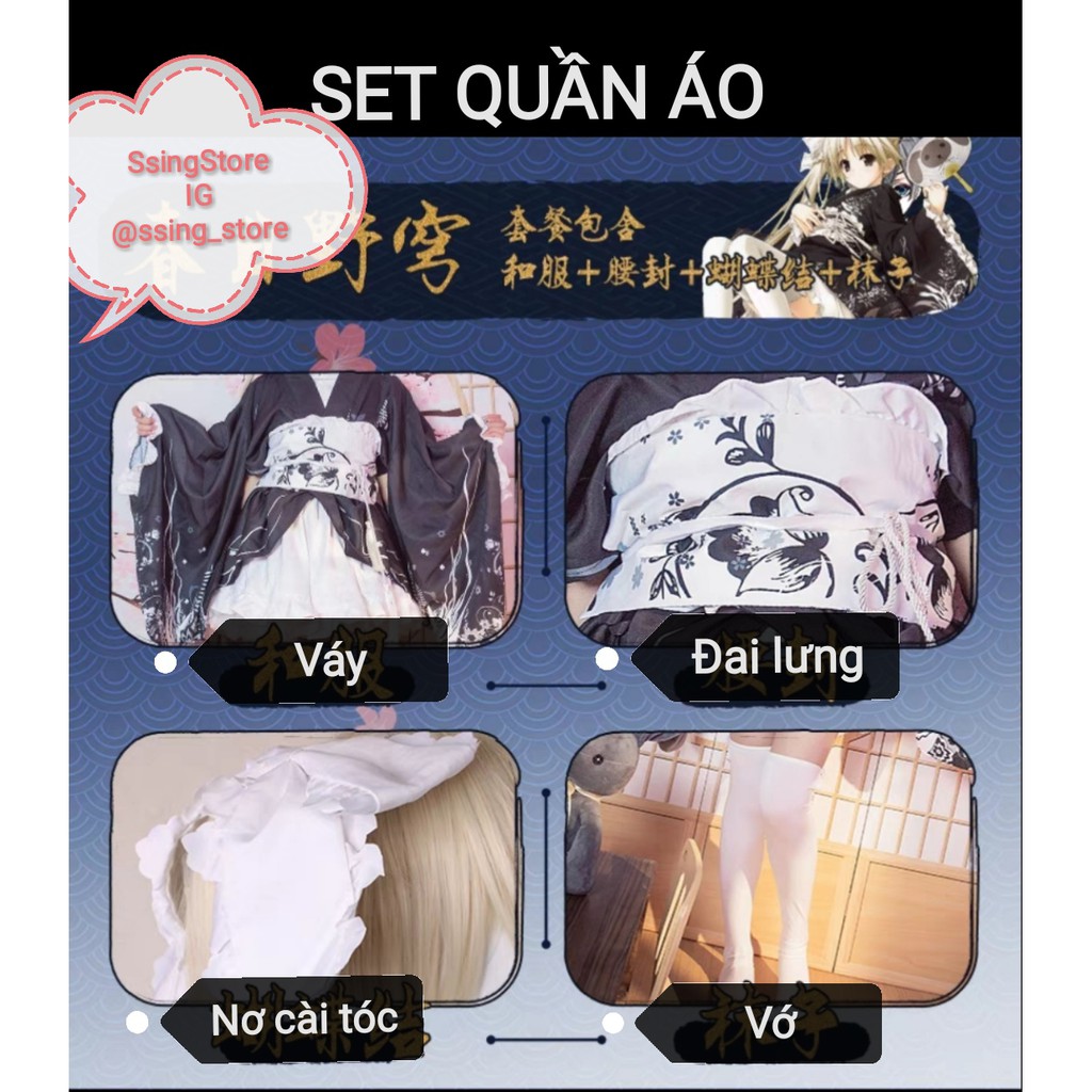 Set váy Kimono ngắn đen dễ thương gợi cảm Cosplay anime ( Hàng order ) | BigBuy360 - bigbuy360.vn