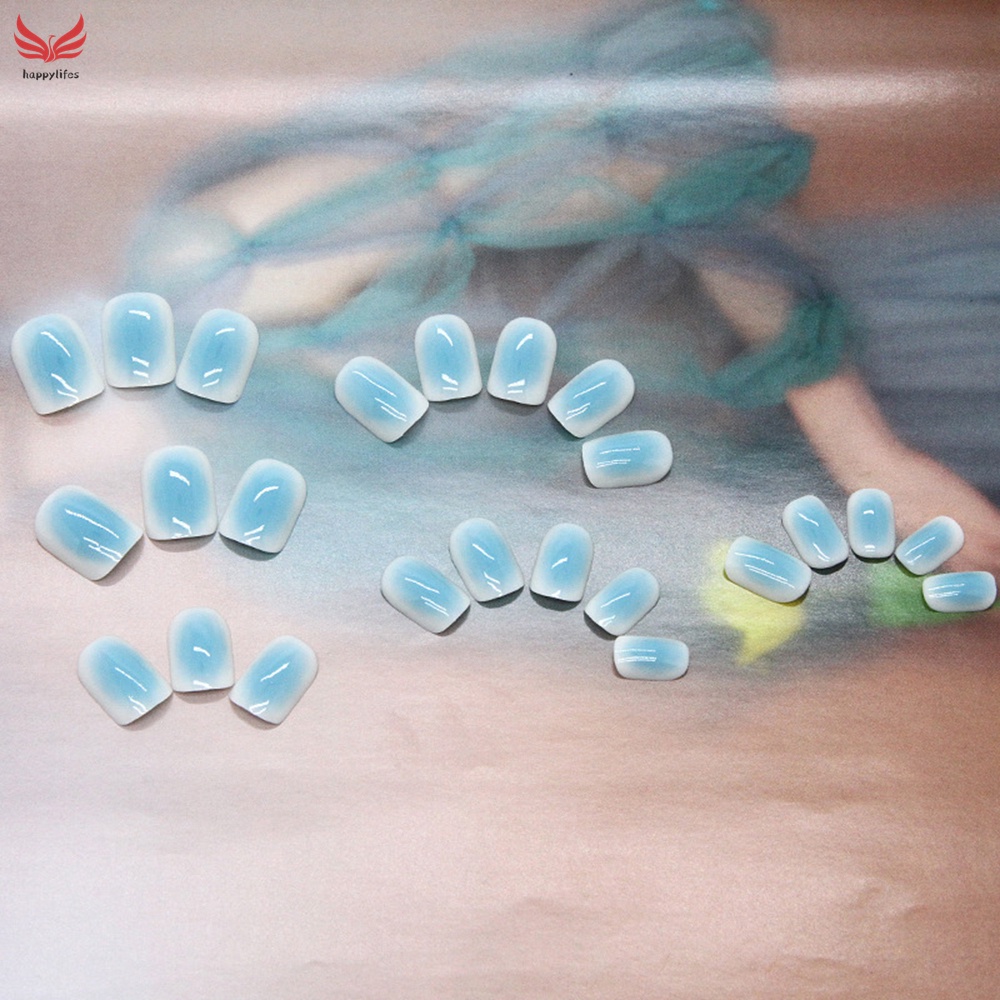Bộ 24 Móng Chân Giả Ngắn Màu Xanh Da Trời Gradient Cho Nữ / Phụ Nữ / Bé Gái / Móng Tay Nhấn Trang Trí DIY