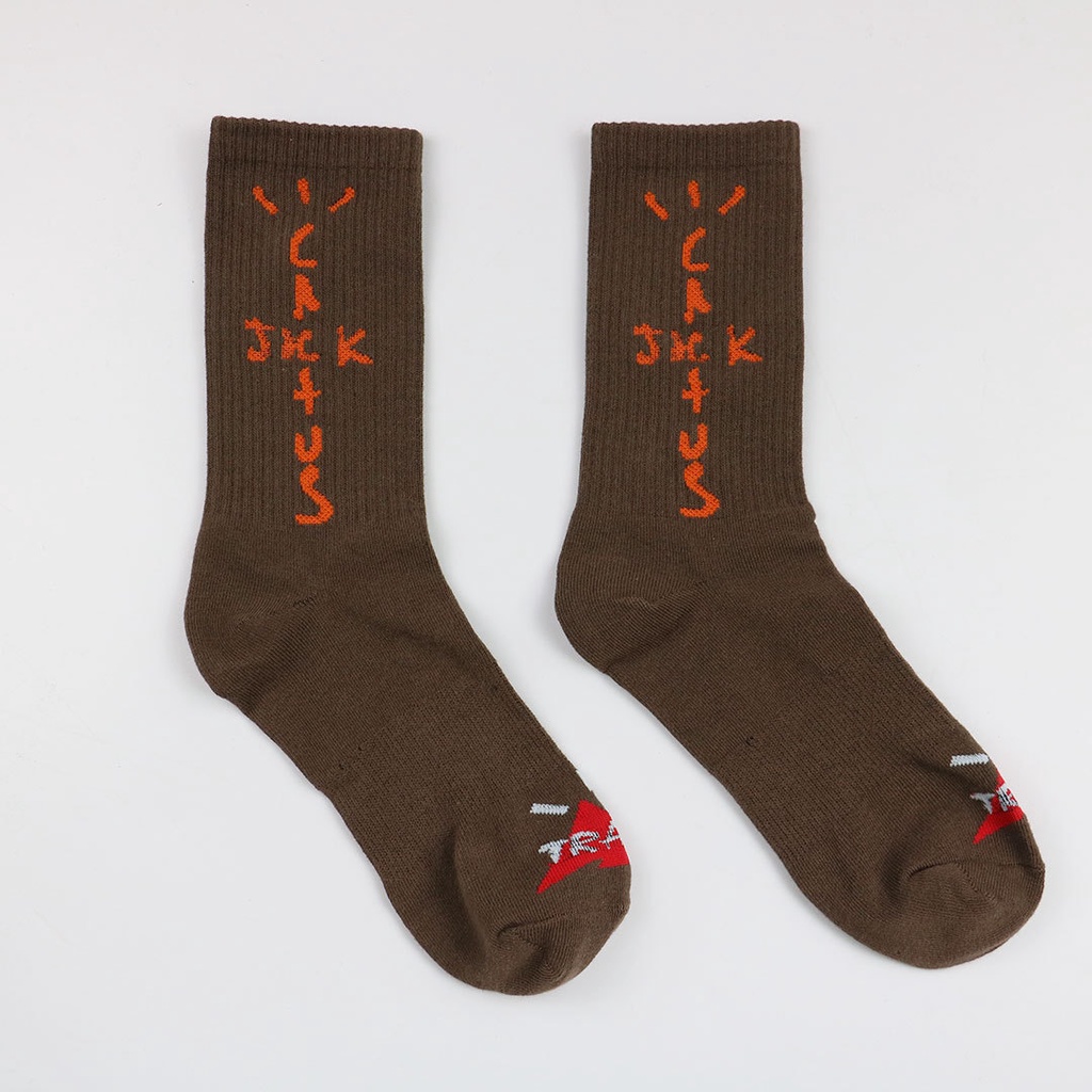 Vớ Tất Cotton Travis Scott Trơn In Hình Xương Rồng Màu Trắng/Vàng/Đen Phong Cách Thể Thao